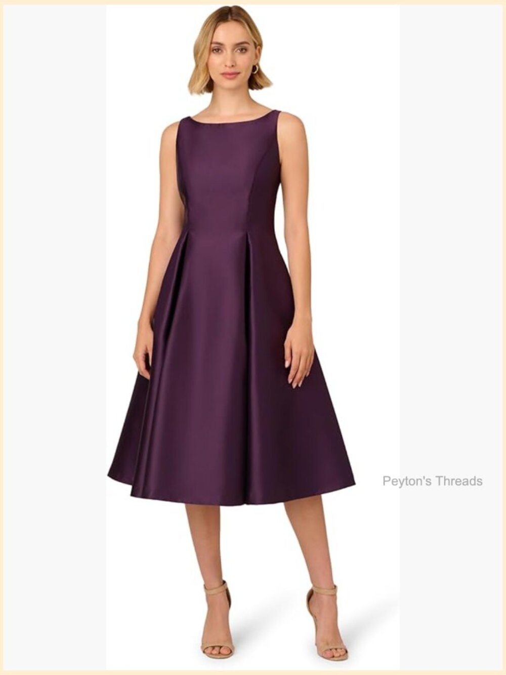 V-Back Sleeveless Fit And Flare Midi Dress with Boat Neck